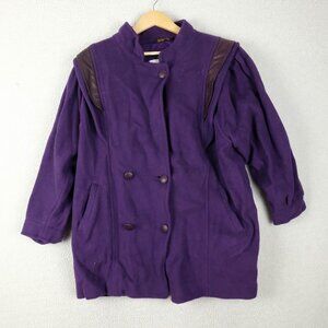London Fog Coat Womens 12 M Purple Wool Cashmere Double Breasted Heavy 80S